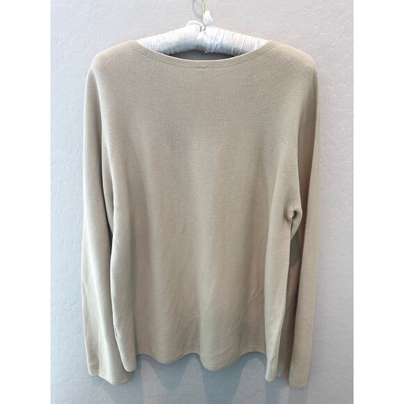 UNIQLO | 3D Knit Cotton Sweater Beige Boat Neck Pullover New | Large - Picture 4 of 7